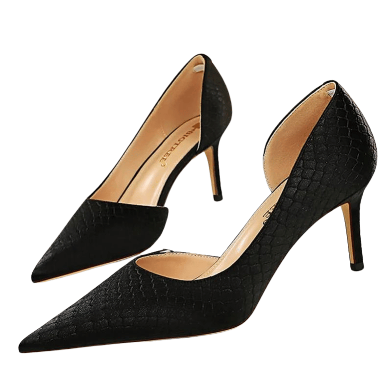 Sapatos de Salto Alto Elegantes Cetim Preto 7,5 cm - Vilumagazine