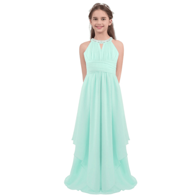 Vestido de Festa Longo de Chiffon Para Adolescentes Verde Menta - Vilumagazine