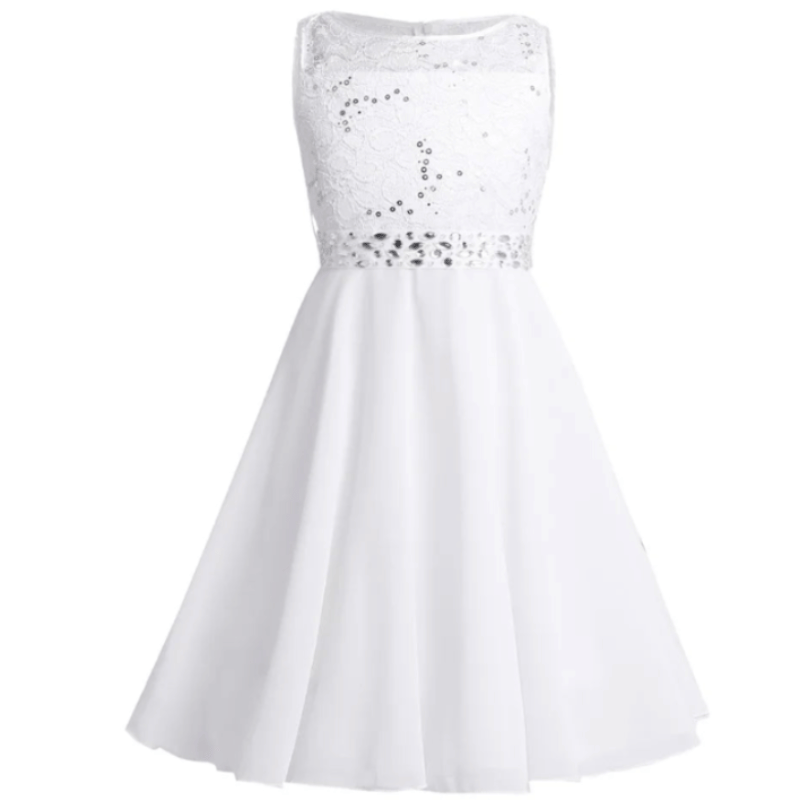 Vestido Elegante de Festa com Renda Para Meninas Branco - Vilumagazine