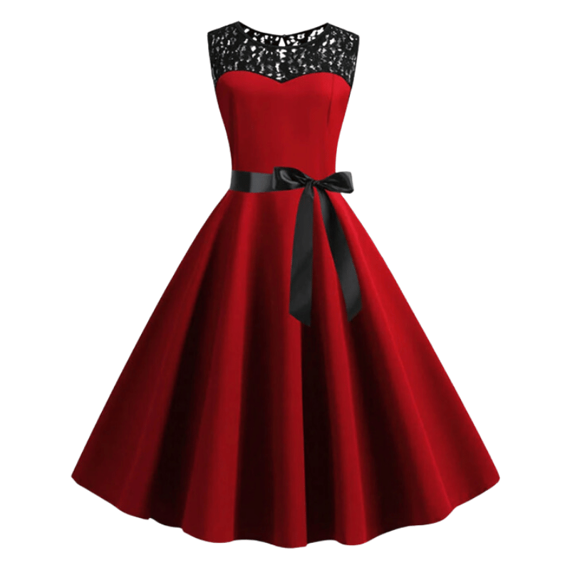 Vestido Festa Evasê com Renda Elegante e Vintage Vermelho - Vilumagazine