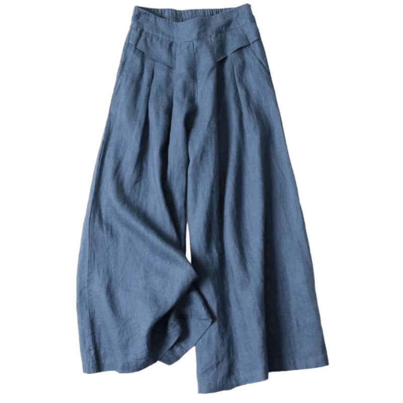 Calça Pantalona Feminina de Algodão e Linho Azul - Vilumagazine