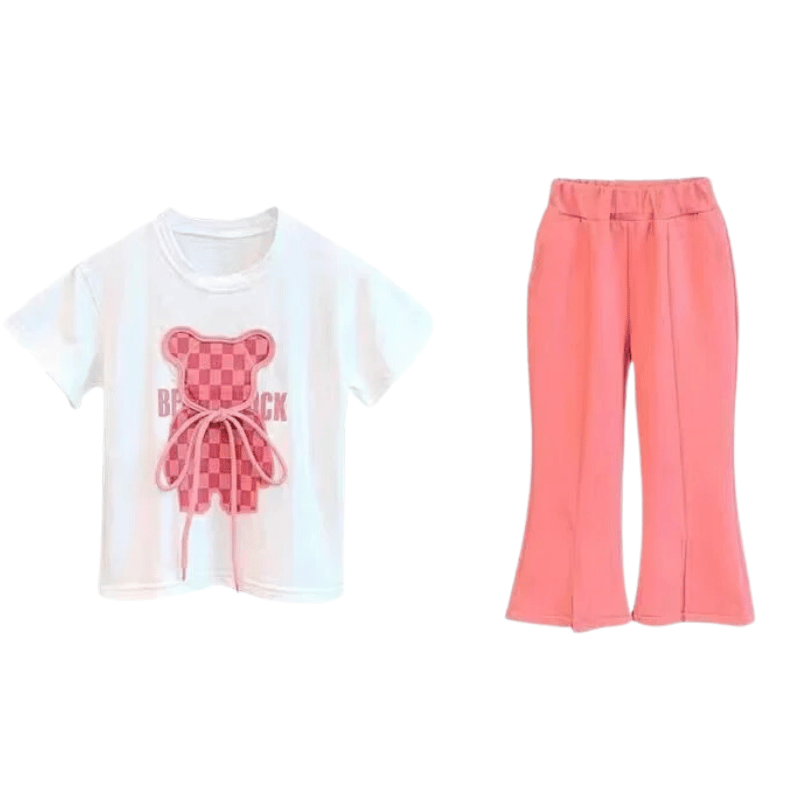 Conjunto Infantil Camiseta De Urso E Calça Rosa - Vilumagazine