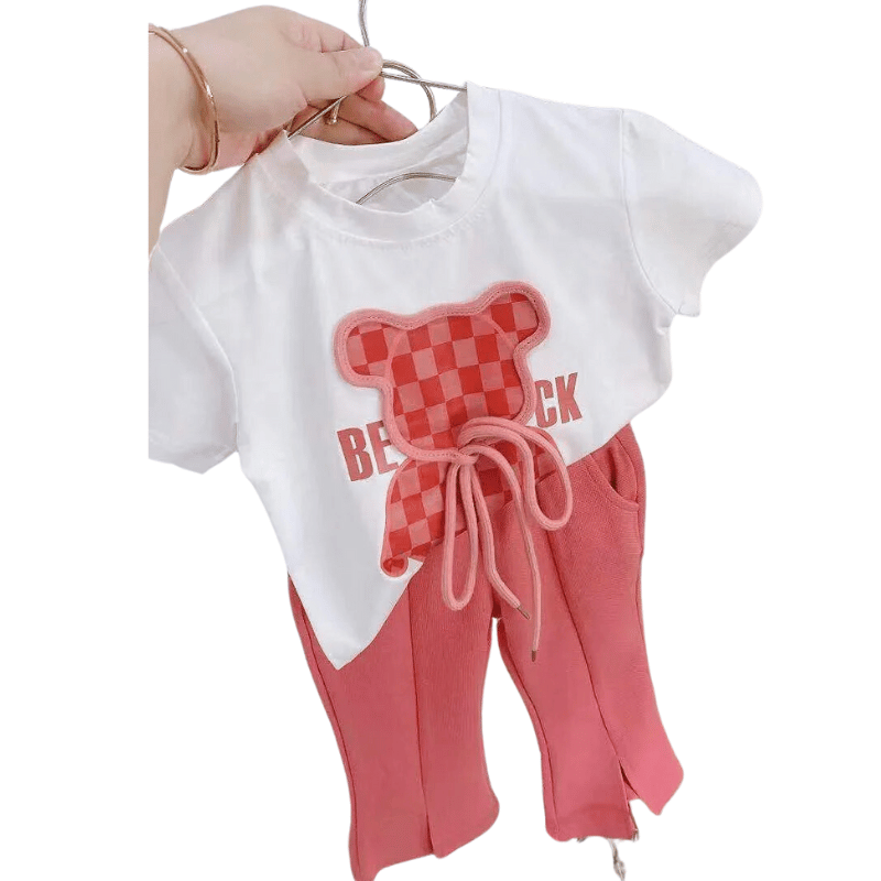 Conjunto Infantil Camiseta De Urso E Calça Rosa - Vilumagazine