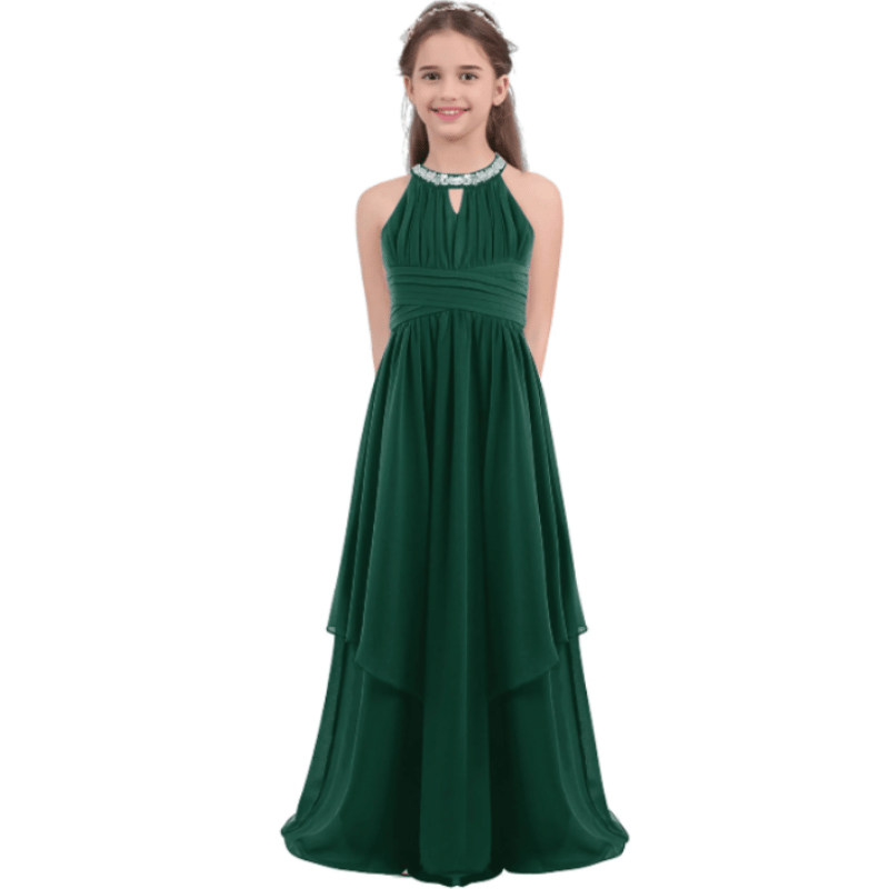 Vestido de Festa Longo de Chiffon Para Adolescentes Verde Escuro - Vilumagazine