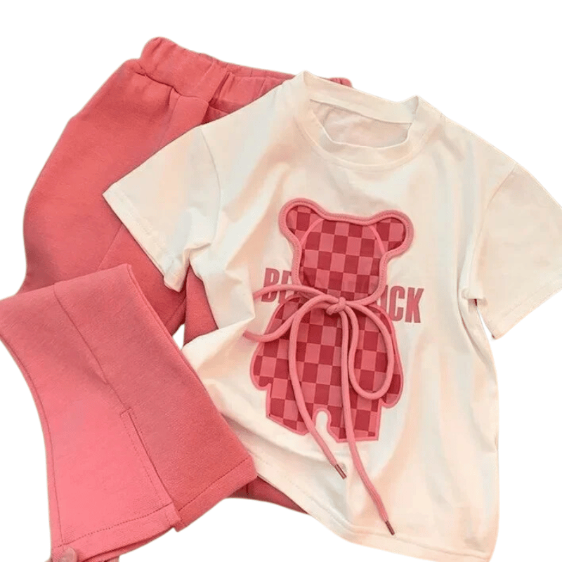 Conjunto Infantil Camiseta De Urso E Calça Rosa - Vilumagazine