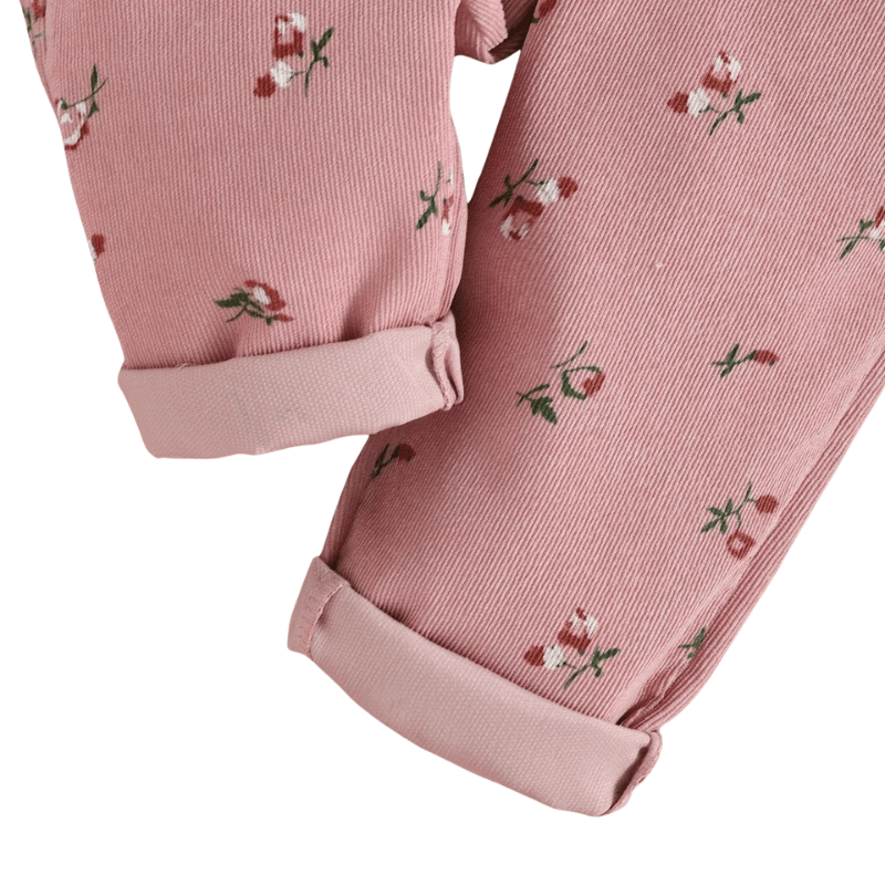 Conjunto Infantil Jardineira Estampa Florale Blusa de Manga Longa Rosa e Branco - Vilumagazine