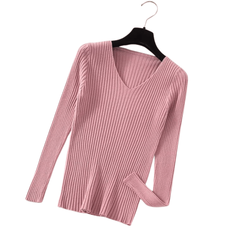 Blusa Feminina Básica com Mangas Longas em Tricô Rosa - Vilumagazine