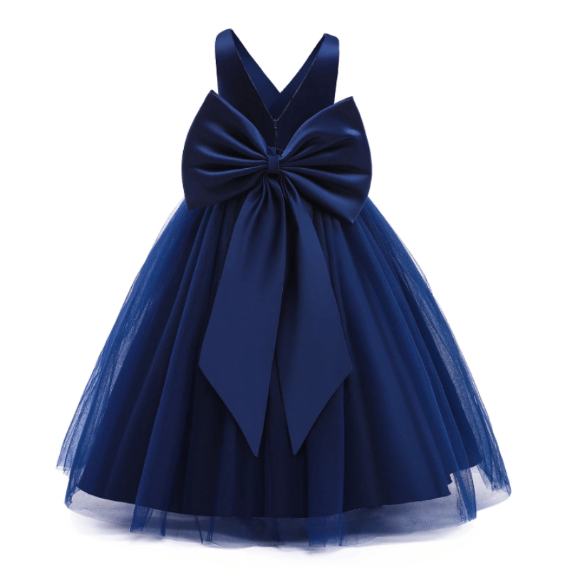 Vestido de Baile Feminino com Laço Para Criança e Adolescente Azul Escuro - Vilumagazine