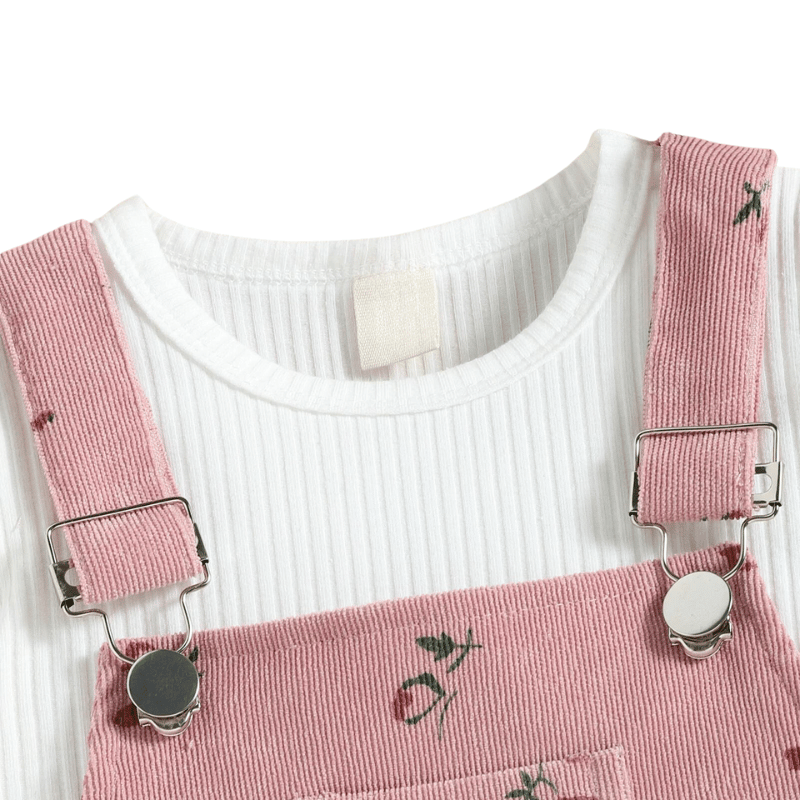 Conjunto Infantil Jardineira Estampa Florale Blusa de Manga Longa Rosa e Branco - Vilumagazine