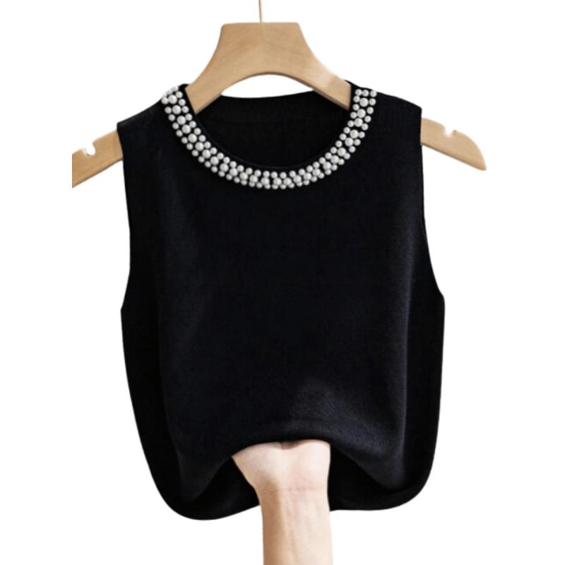 Blusa de Malha Feminina com Pedraria Preto - Vilumagazine