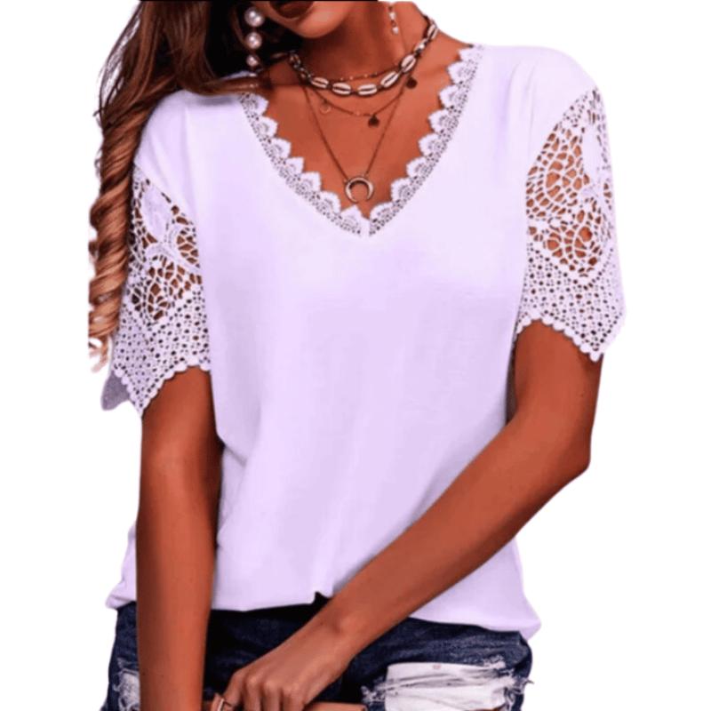 Camiseta Feminina com Renda Branco - Vilumagazine