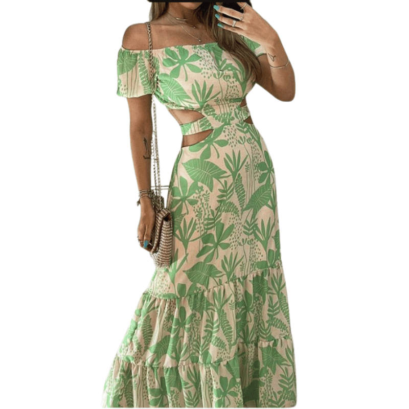 Vestido Longo Estampa Floral com Detalhe na Cintura Verde - Vilumagazine