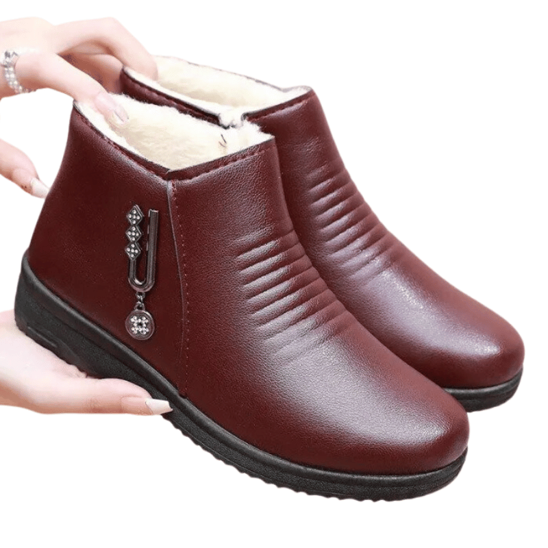 Botas Femininas Cano Baixo com Pelúcia- Vinho - Vilumagazine