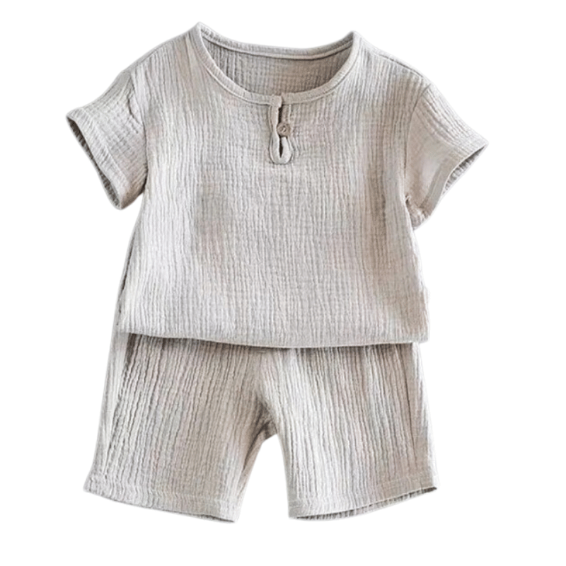 Camiseta e Shorts Infantil Casual Linho e Algodão - Cinza - Vilumagazine