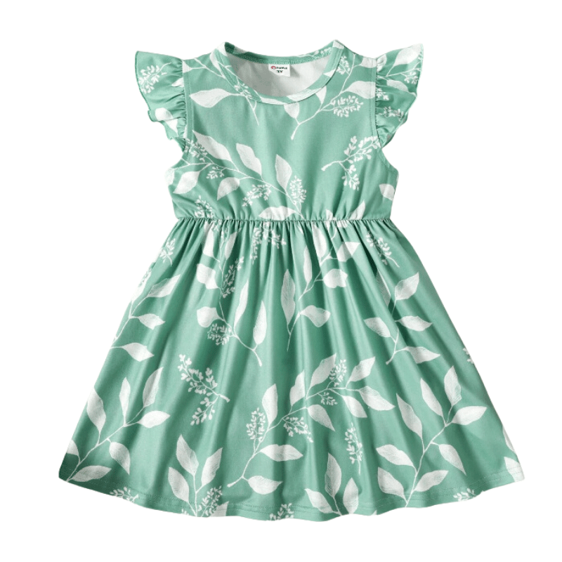 Vestido Infantil Floral Folha Verde Claro-Vilumagazine