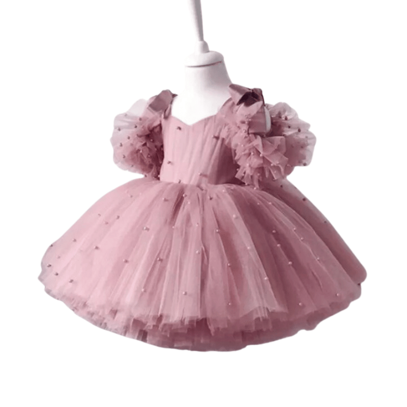 Vestido Infantil Princesa com Pérolas de Malha - Rosa 1 - Vilumagazine