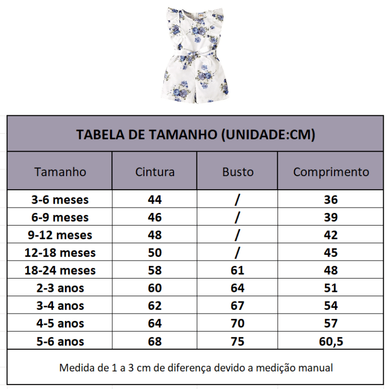 Macacão Infantil com Cinto Estampado Floral