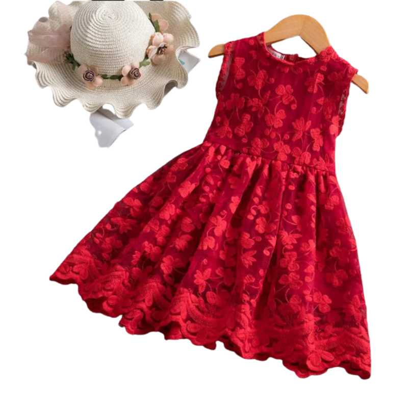 Vestido Infantil com Renda Floral Vermelho - Vilumagazine