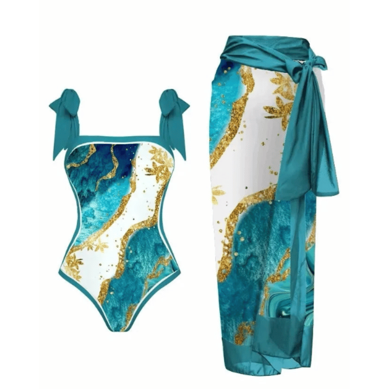 Conjunto de Maiô e Saída de Praia Moda Verão - Azul - Vilumagazine