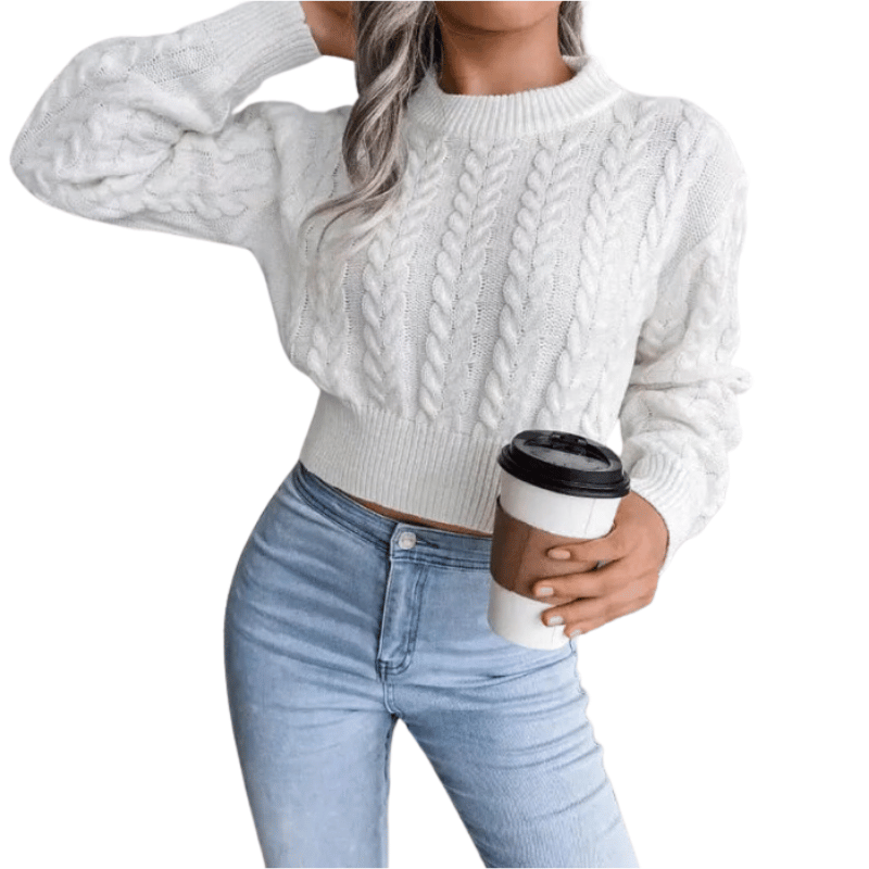 Blusa de Malha Manga Longa Feminina Casual Branco-Vilumagazine