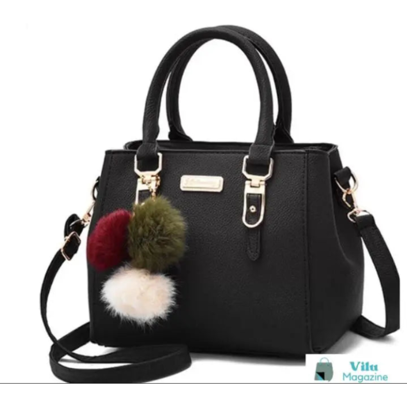 Bolsa Feminina Pingente Pompom Preta-Vilumagazine