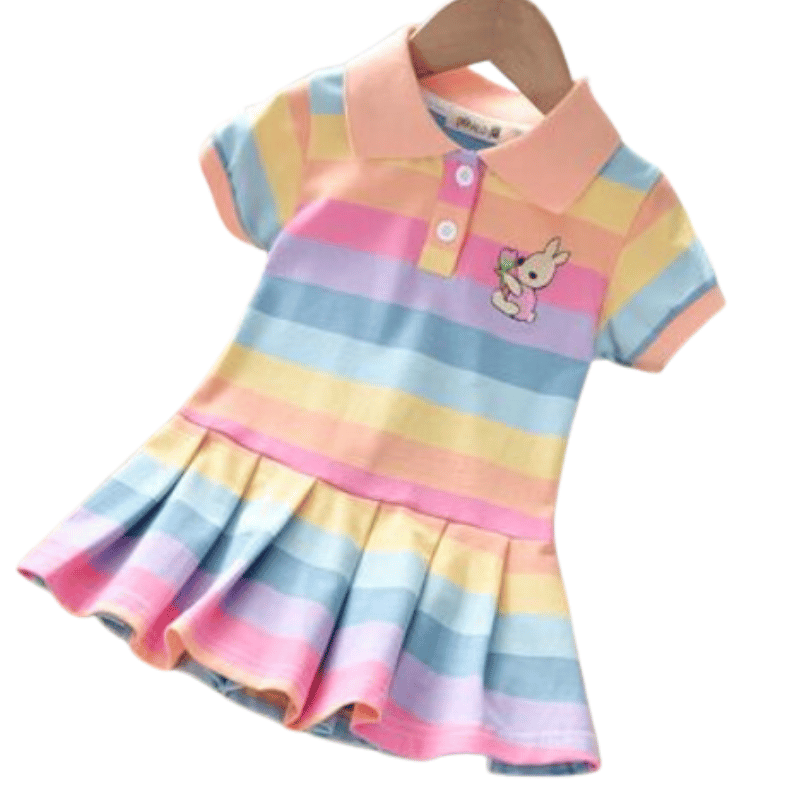 Vestido Infantil Arco-Íris Listrado 4 - Vilumagazine