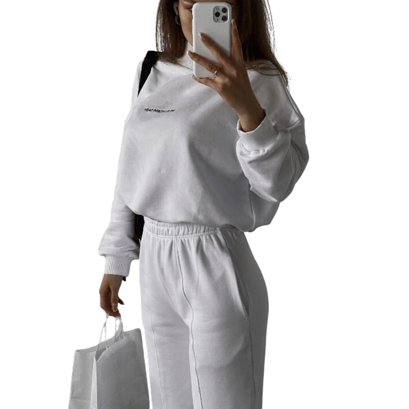 Conjunto de Moletom Feminino de Duas Peças Confortável Branco - Vilumagazine