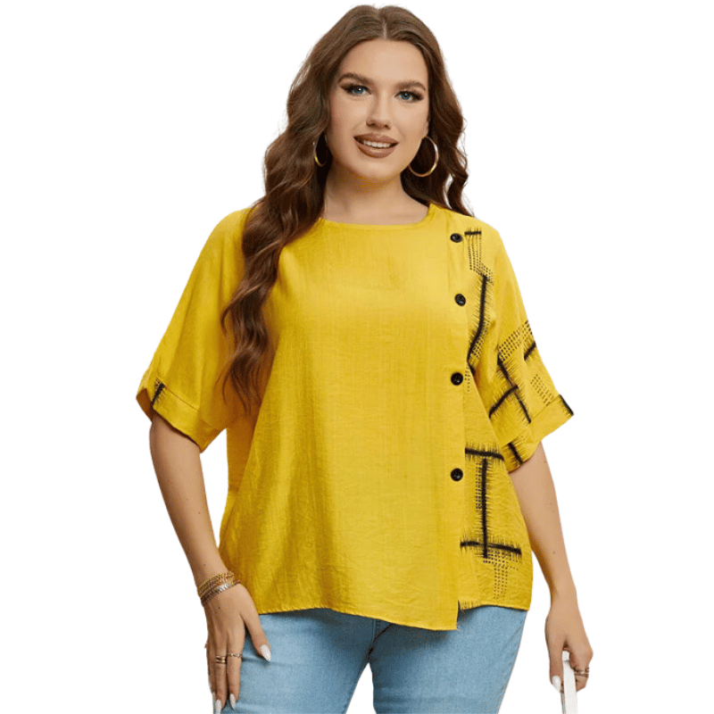 Camiseta VerãoEstilo Casual Plus Size - Amarela - Vilumagazine