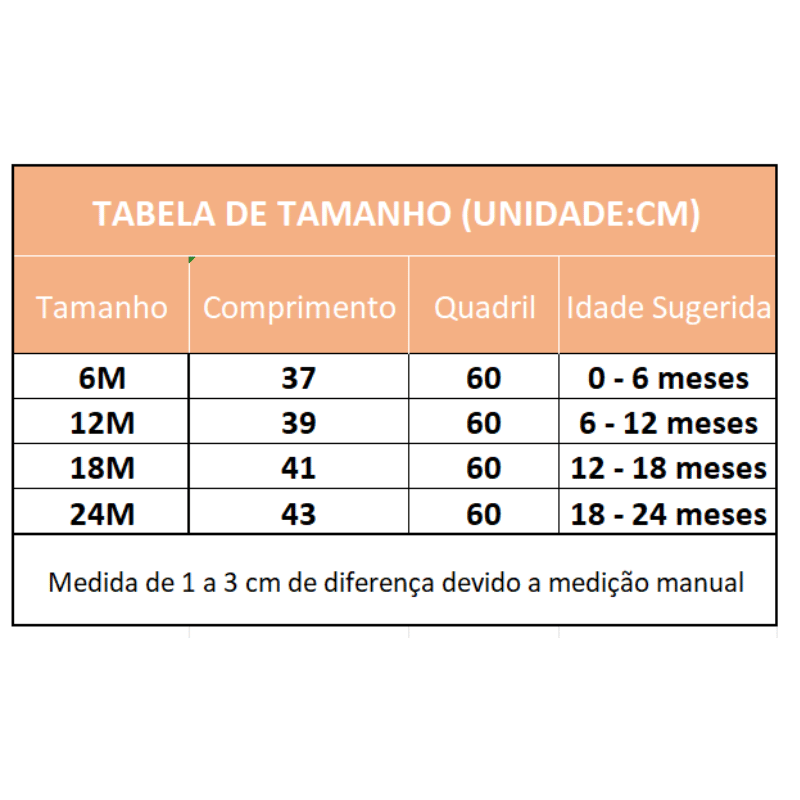 Macacão Curto Melancia Para Bebê Meninas com Faixinha Tabela de Medidas - Vilumagazine