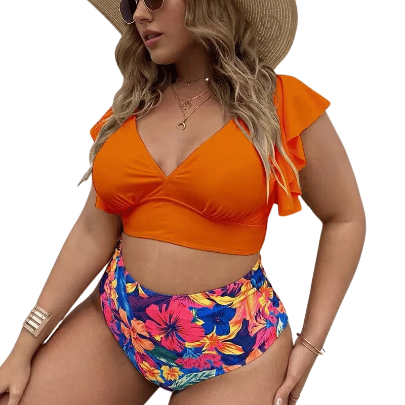 Conjunto de Biquíni Cintura Alta Plus Size Laranja - Vilumagazine