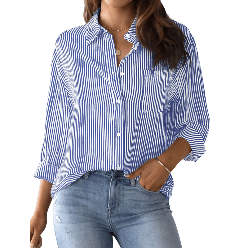 Camisa Feminina Estampa Clássica Listrada Azul - Vilumagazine