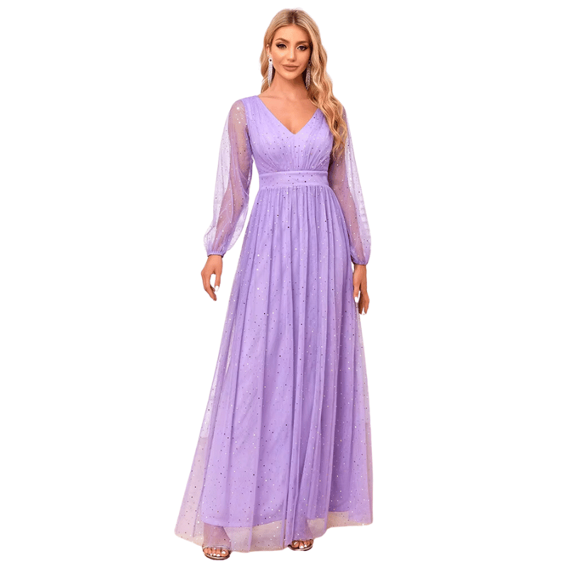 Vestido de Festa Elegante em Tule Brilhante Violeta - Vilumagazine