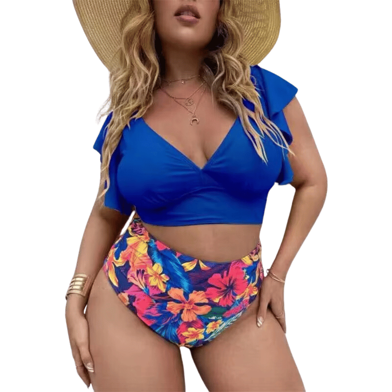 Conjunto de Biquíni Cintura Alta Plus Size Azul - Vilumagazine