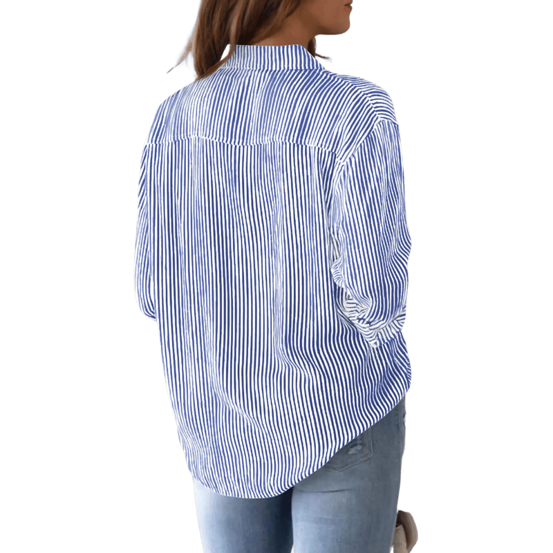 Camisa Feminina Estampa Clássica Listrada Azul - Vilumagazine