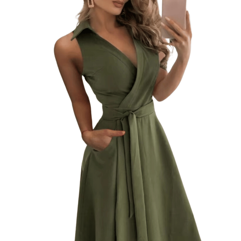 Vestido Midi Feminino Com Bolsos Verde - Vilumagazine