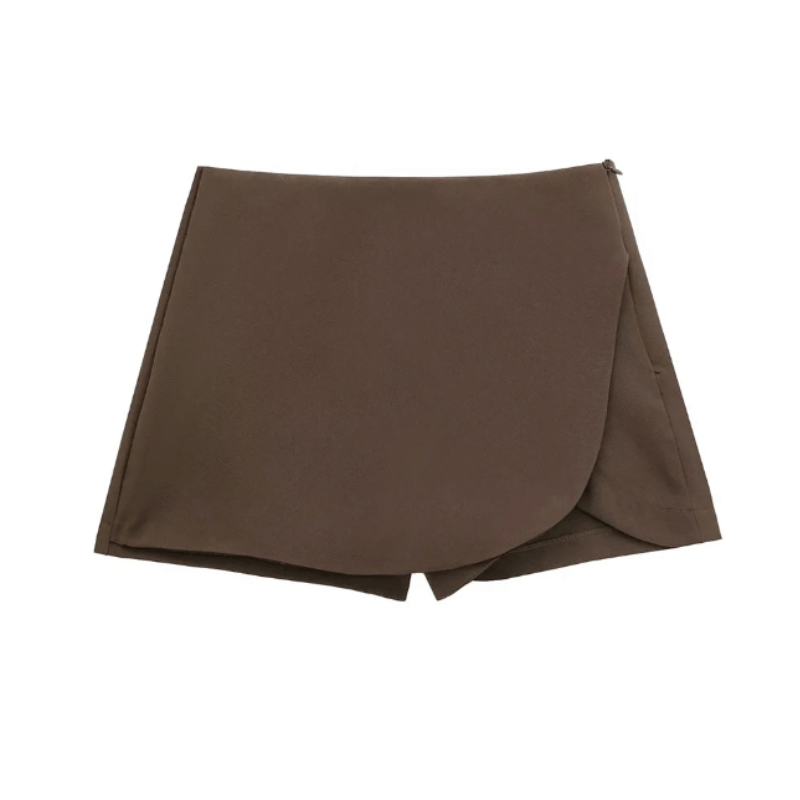 Shorts Saia Zíper Lateral Marrom - Vilumagazine