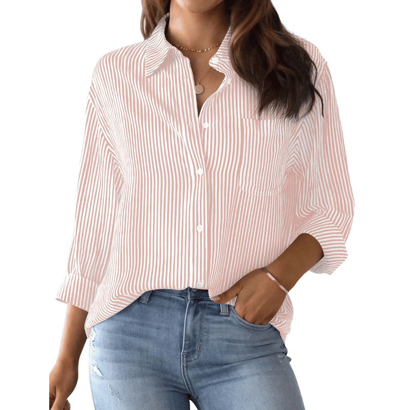 Camisa Feminina Estampa Clássica Listrada Rosa - Vilumagazine