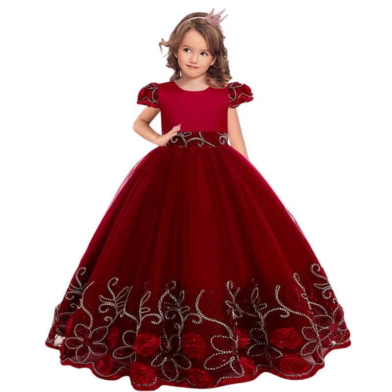 Vestido Infantil Longo com Flores Para Festa Vermelho - Vilumagazine