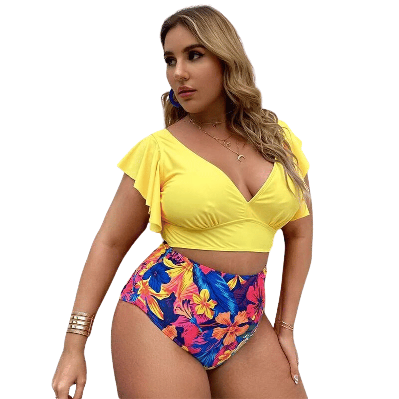 Conjunto de Biquíni Cintura Alta Plus Size Amarelo - Vilumagazine