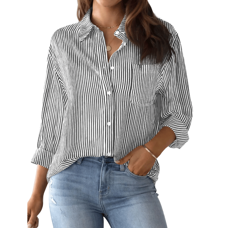 Camisa Feminina Estampa Clássica Listrada Preto - Vilumagazine