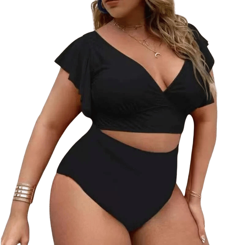 Conjunto de Biquíni Cintura Alta Plus Size Todo Preto - Vilumagazine