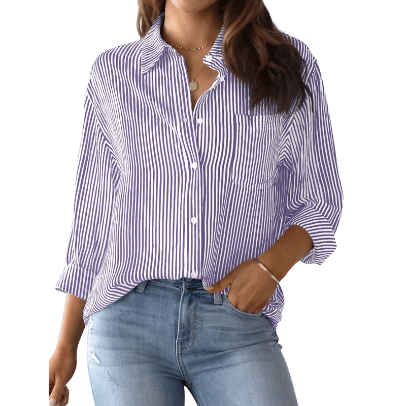 Camisa Feminina Estampa Clássica Listrada Roxa - Vilumagazine