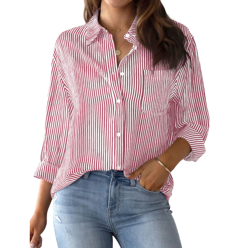 Camisa Feminina Estampa Clássica Listrada Vermelha - Vilumagazine