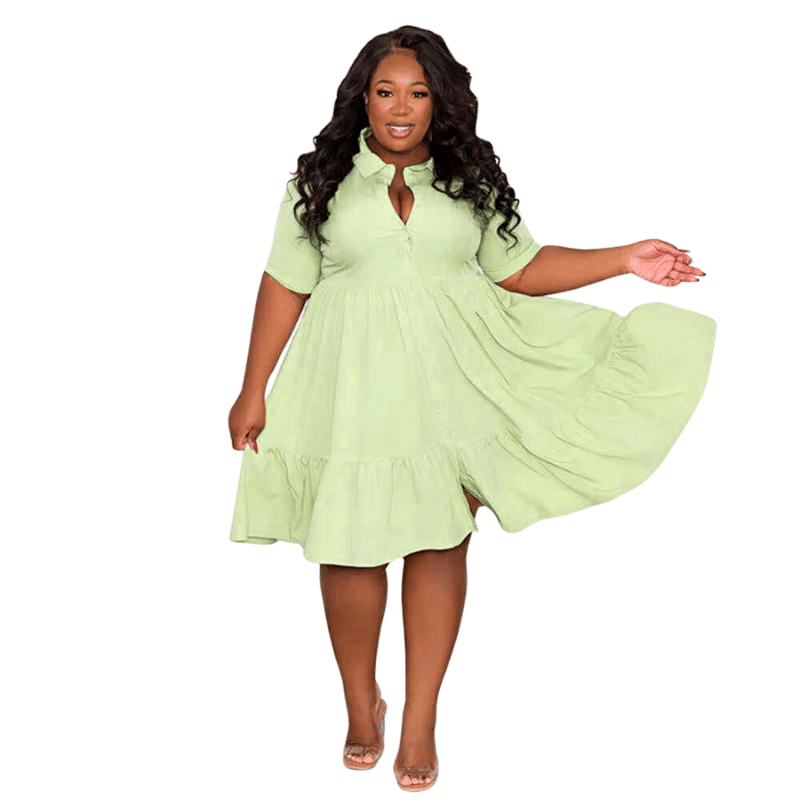 Vestidos de Verão Plus Size Elegante Verde Claro - Vilumagazine