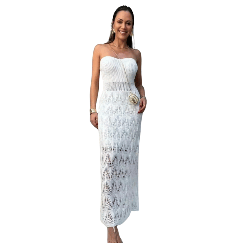 Vestido Saída de Praia Tomara Que Caia Vazado Modelo 2 Branco - Vilumagazine