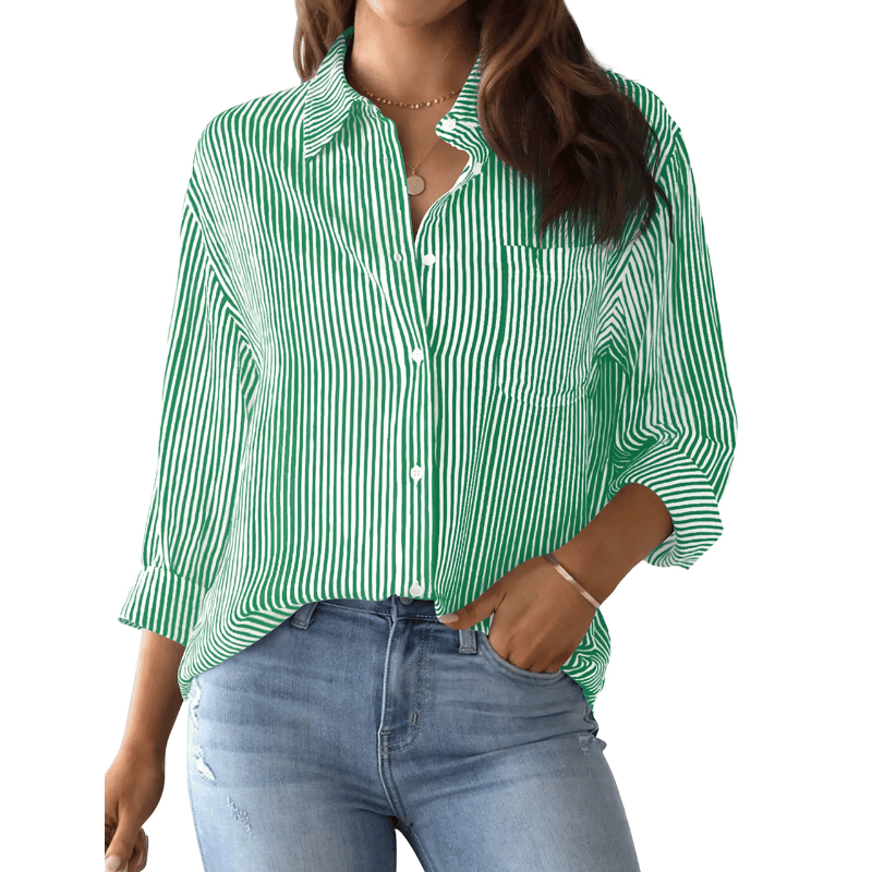 Camisa Feminina Estampa Clássica Listrada Verde - Vilumagazine