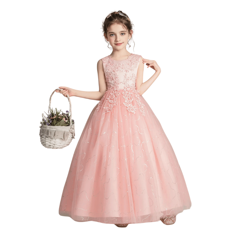 Vestido Infantil Com Renda e Tule Princesa Rosa - Vilumagazine