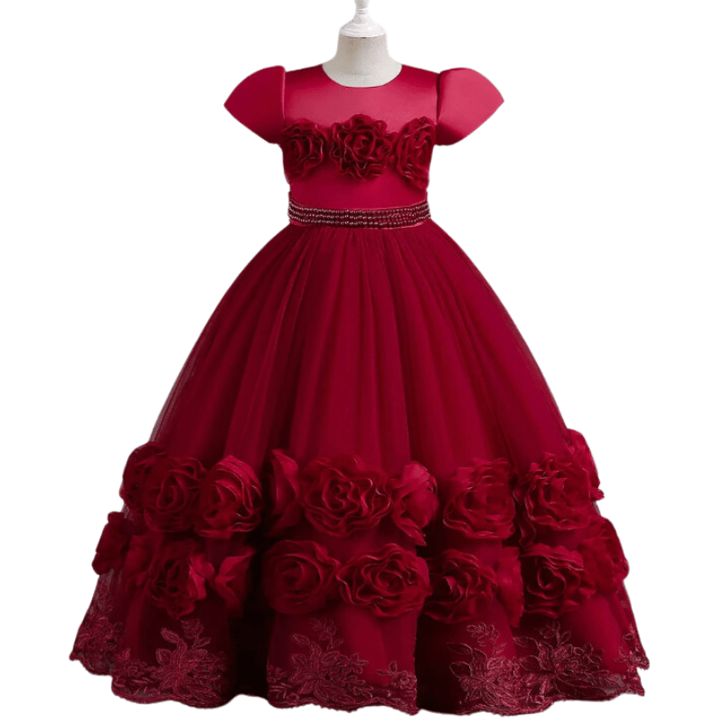 Vestidos de Festa Infantil Grandes Flores Vermelho - Vilumagazine