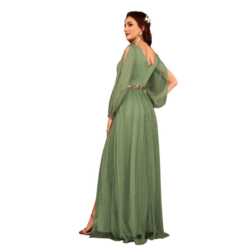 Vestido de Noite Leve e Elegante com Fenda Verde- Vilumagazine