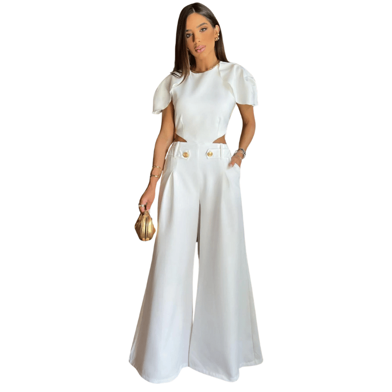 Macacão Feminino Elegante Manga Borboleta Branco - Vilumagazine